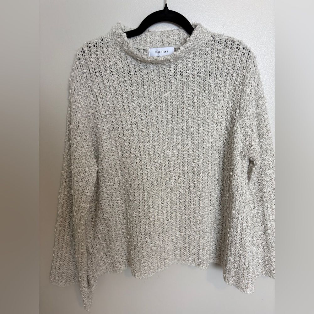Anthropologie John + Jenn Textured Knit Sweater in Cream Lightweight Fall Winter